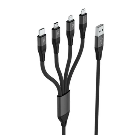 Porodo 4 in1 Aluminum Braided Fast Charge Cable 1.2m - Black